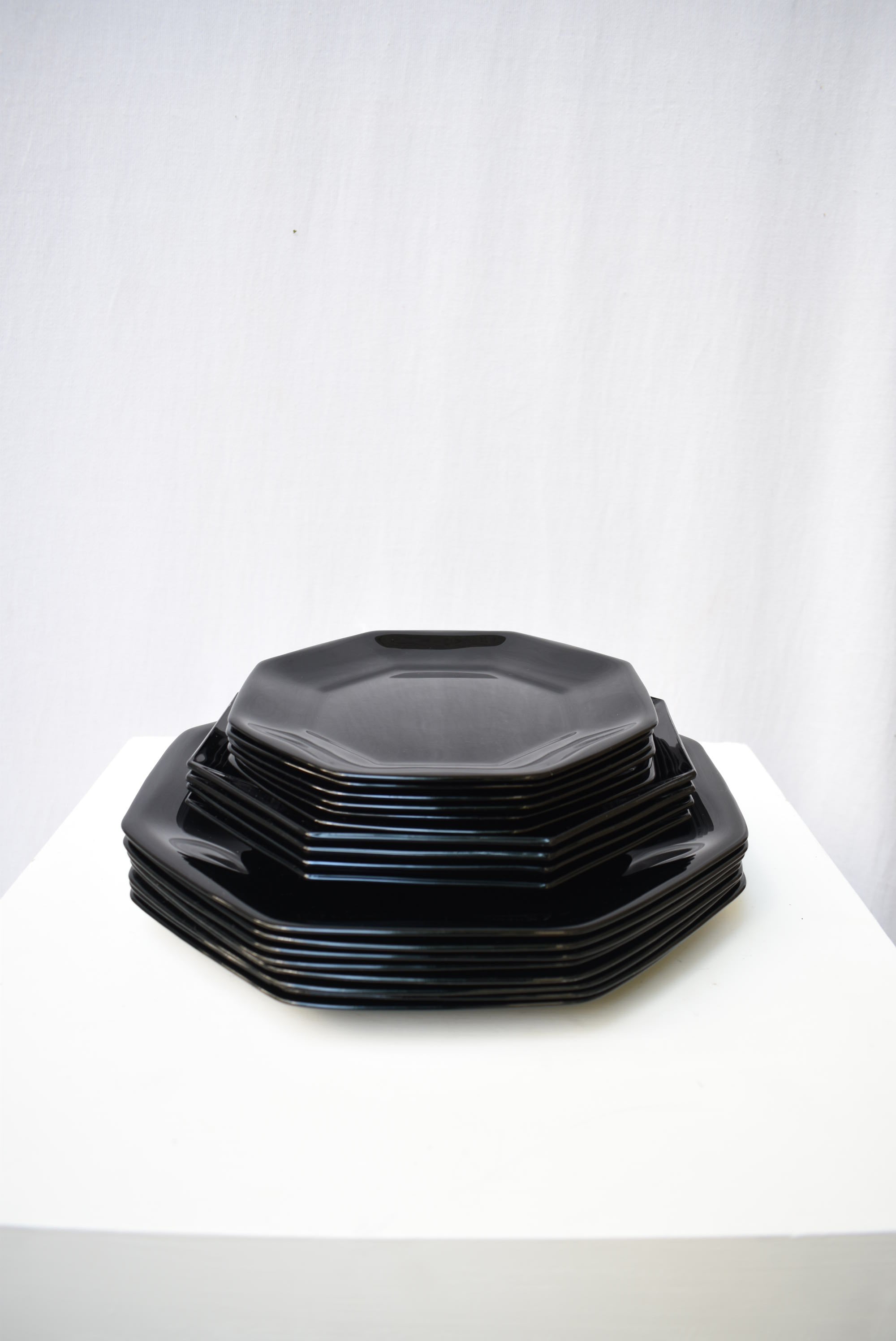 Mid Century Octagonal Black Dinnerware