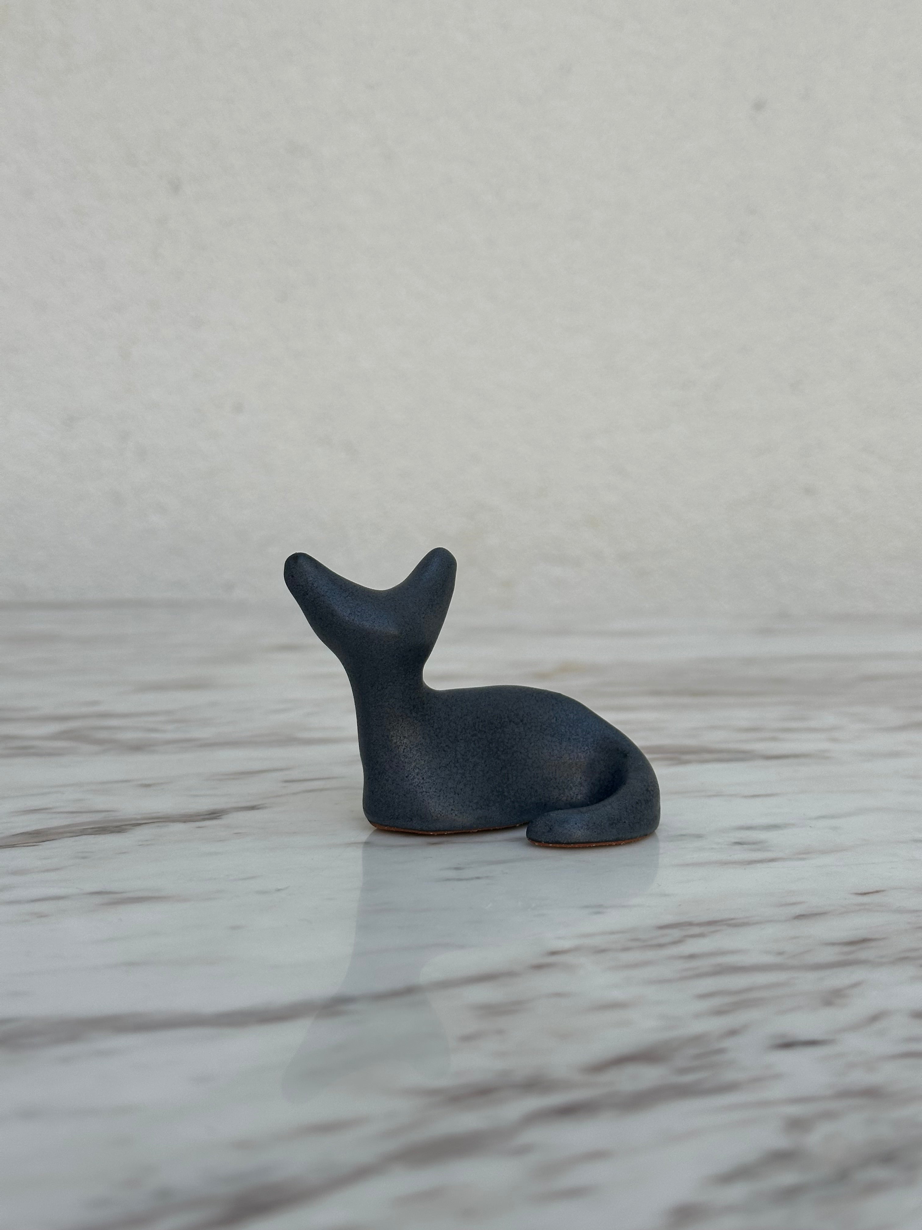 Ceramic Cat Figurine- large- matte dark grey