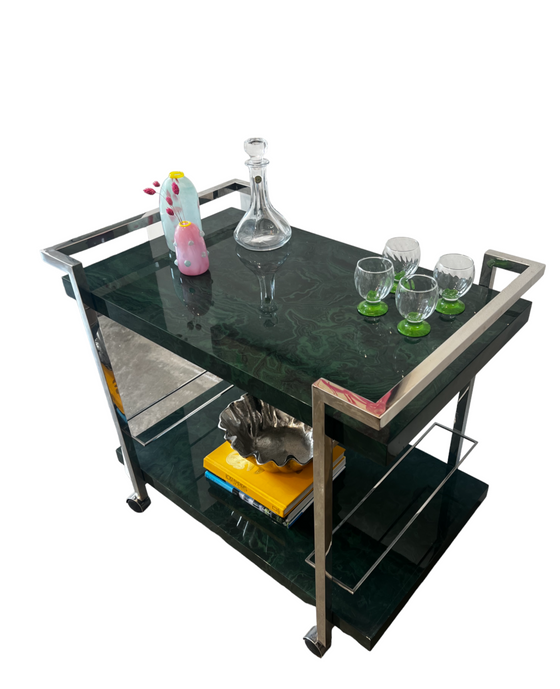 Vintage Green and Chrome Bar Cart