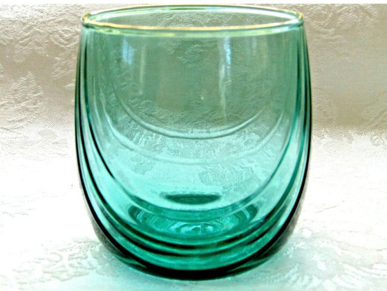 Green With Gold Trim Embossed Curves Glasses 8 oz.