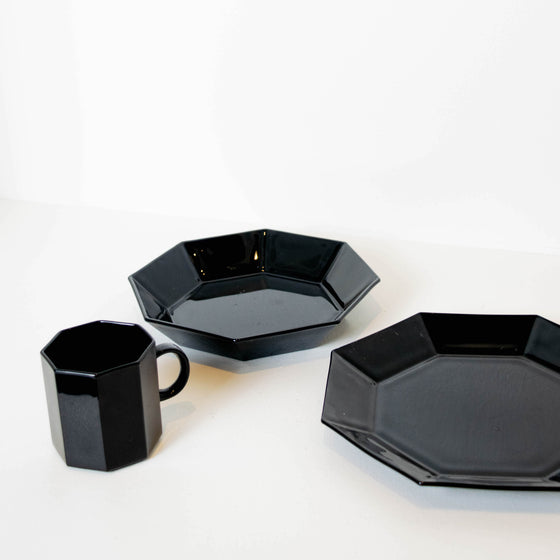 Mid Century Octagonal Black Dinnerware