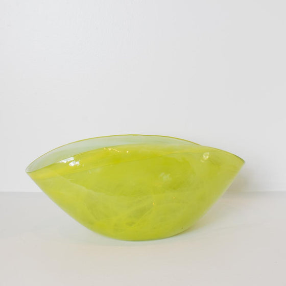 Vintage Oblong Glass Bowl Yellow Green